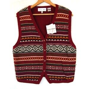 Vtg Academia Baxter & Wells Vest Fair Isle Button-Up Sz M Cotton Ramie Preppy
